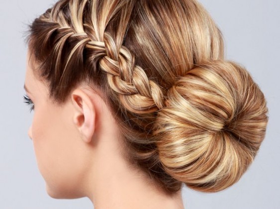 French Braided Bun Hair style blond