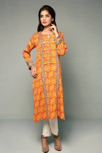 orange self print long shirt