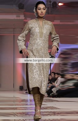 latest pakistani fashion trends - Classy long straight Kameez with churidaar pyjama