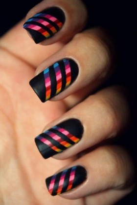 Visual Stripes a colorful nail art design