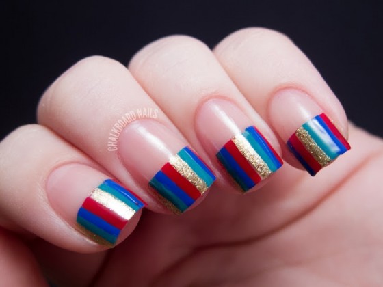 Visual Stripes a colorful nail art design