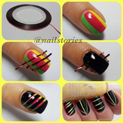 Visual Stripes a colorful nail art design