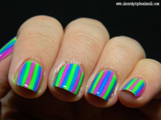 Visual Stripes a colorful nail art design